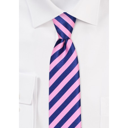 Pink and Blue Skinny Tie | Modern Stripe Skinny Tie in Navy and Pink