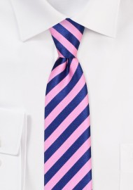 Pink and Blue Skinny Tie | Modern Stripe Skinny Tie in Navy and Pink