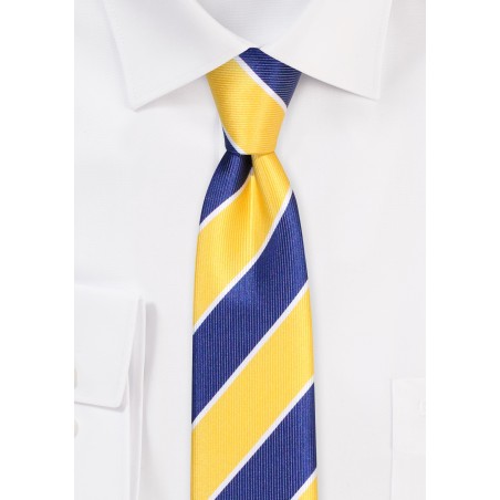Golden and Navy Stripe Tie | Skinny Tie in Navy with Golden Yellow Stripe