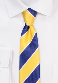 Golden and Navy Stripe Tie | Skinny Tie in Navy with Golden Yellow Stripe