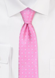 Carnation Pink Skinny Tie | Slim Tie in Carnation Pink with Flowers