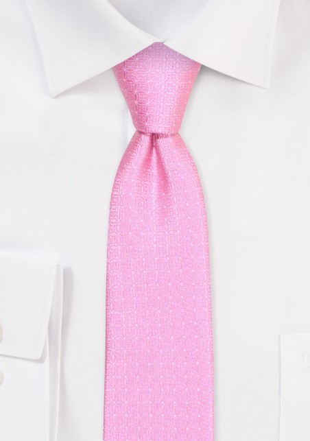 Pink Skinny Tie | Solid Pink Skinny Tie with Woven Checks