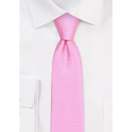 Pink Skinny Tie | Solid Pink Skinny Tie with Woven Checks