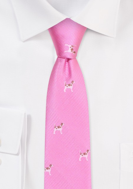 Pink Skinny Tie with Tiny Dogs | Pink Skinny Necktie with Beagles