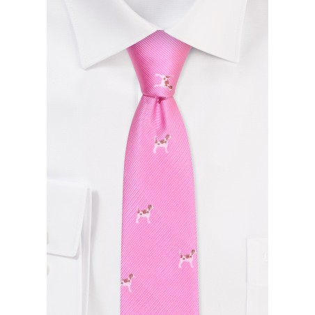 Pink Skinny Tie with Tiny Dogs | Pink Skinny Necktie with Beagles