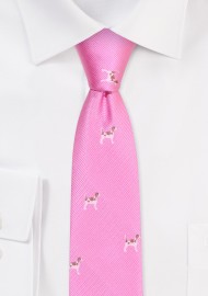 Pink Skinny Tie with Tiny Dogs | Pink Skinny Necktie with Beagles