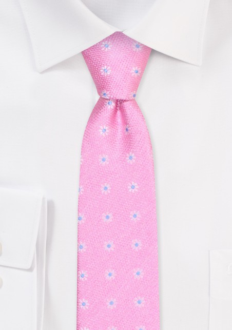 Skinny Pink Tie | Mens Tie in Pink with Flowers