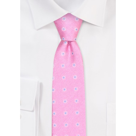 Skinny Pink Tie | Mens Tie in Pink with Flowers