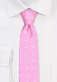Skinny Pink Tie | Mens Tie in Pink with Flowers