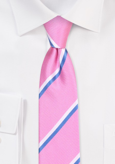 Pink Repp Tie | Skinny Necktie in Pink Repp Stripe