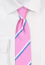 Pink Repp Tie | Skinny Necktie in Pink Repp Stripe