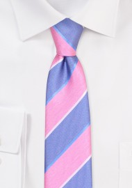 Skinny Tie with Pink and Navy Stripes | Mens Necktie in Pink in Slim Width