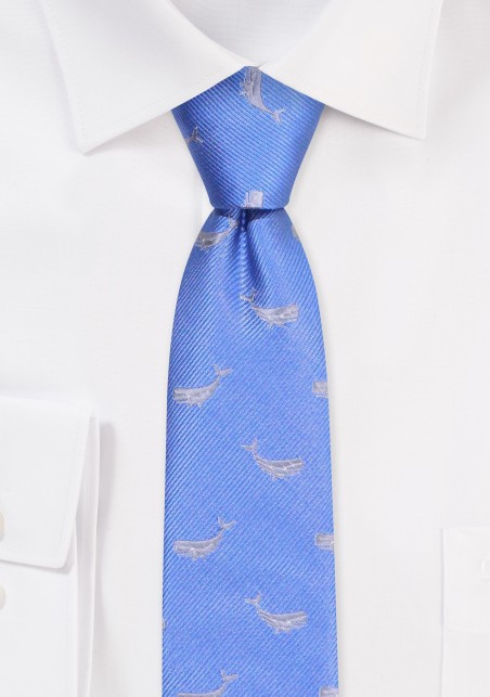 Whale Pattern Skinny Tie | Light Blue Skinny Tie with Tiny Whales