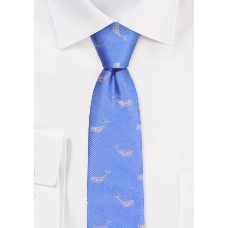 Whale Pattern Skinny Tie | Light Blue Skinny Tie with Tiny Whales