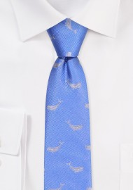 Whale Pattern Skinny Tie | Light Blue Skinny Tie with Tiny Whales