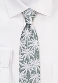 Skinny Palm Tree Tie | Green Skinny Tie in Linen and Silk with Palm Trees