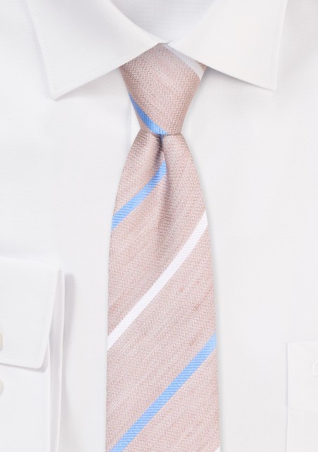 Wheat Color Skinny Tie | Striped Slim Tie in Wheat