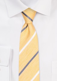 Summer Yellow Linen Silk Tie | Striped Skinny Tie in Silk, Cotton, Linen Blend