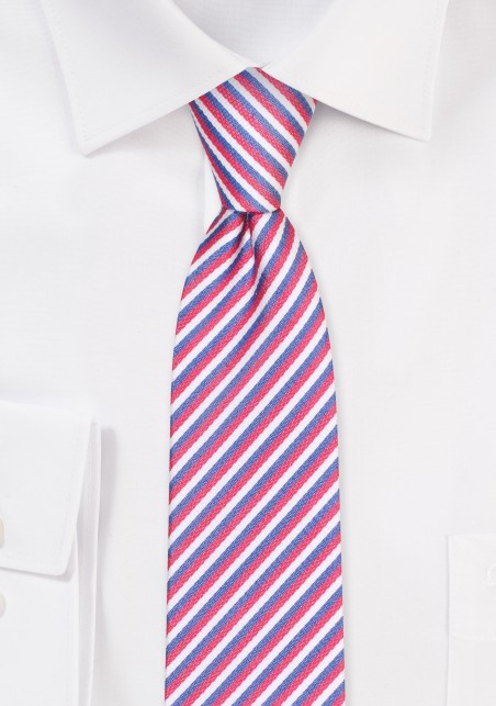 Red, White, Blue Skinny Tie | Narrow Stripe Tie in Red, White, and Blue