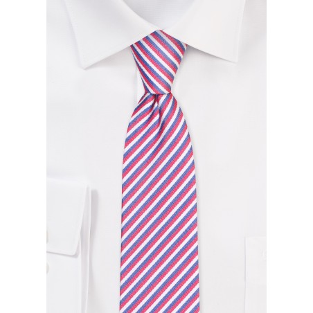 Red, White, Blue Skinny Tie | Narrow Stripe Tie in Red, White, and Blue