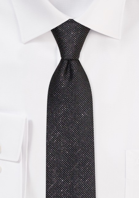 Black and Silver Sparkle Necktie | Black Skinny Tie with Silver Sparkle