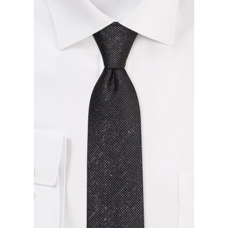 Black and Silver Sparkle Necktie | Black Skinny Tie with Silver Sparkle