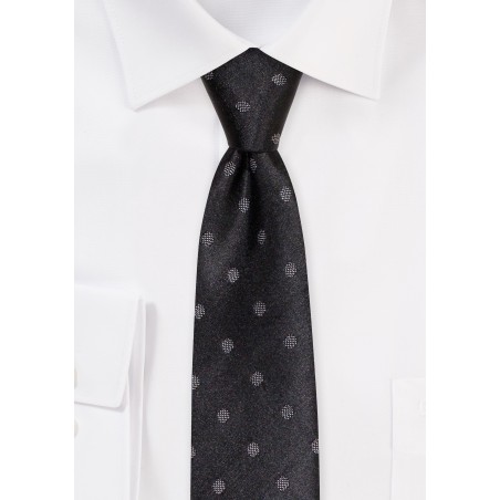 Polka Dot Silk Tie in Skinny Width | Black Skinny Tie with Polka Dots in Dark Gray