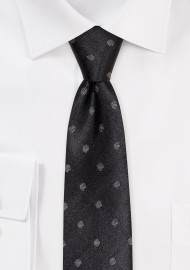 Polka Dot Silk Tie in Skinny Width | Black Skinny Tie with Polka Dots in Dark Gray