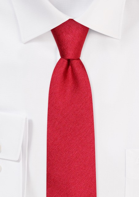 Skinny Red Tie in Raw Silk | Matte Sheen Raw Silk Tie in Skinny Width and Deep Red Color