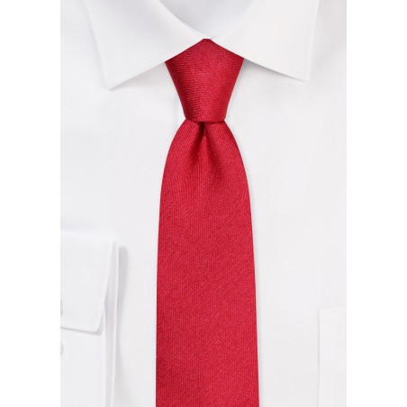 Skinny Red Tie in Raw Silk | Matte Sheen Raw Silk Tie in Skinny Width and Deep Red Color
