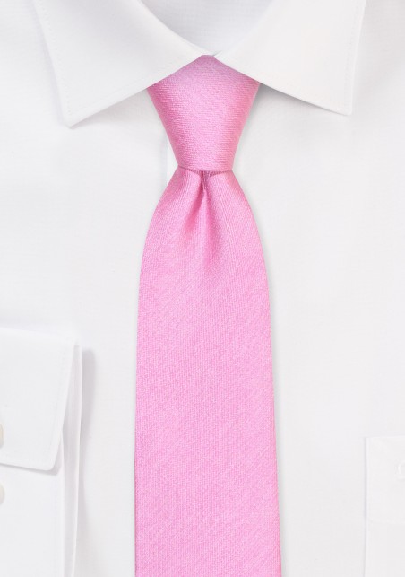 Raw Silk Skinny Tie in Pink | Carnation Pink Skinny Tie in Raw Silk
