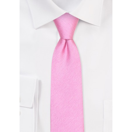 Raw Silk Skinny Tie in Pink | Carnation Pink Skinny Tie in Raw Silk