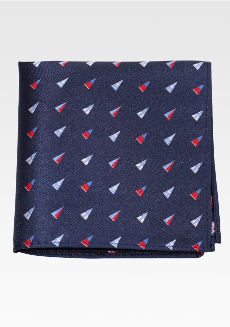 Navy Blue Pocket Square with Burgee Pattern