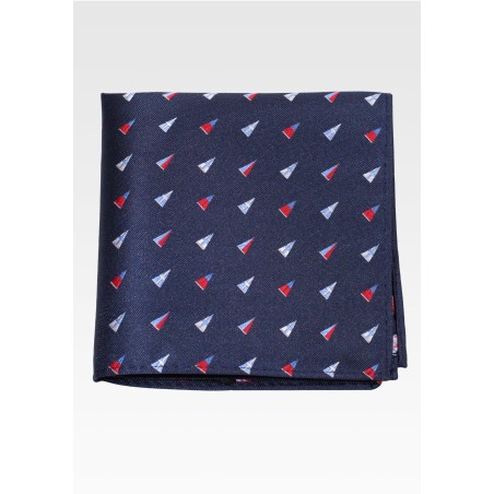 Navy Blue Pocket Square with Burgee Pattern