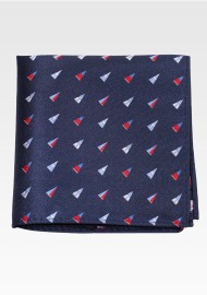 Navy Blue Pocket Square with Burgee Pattern