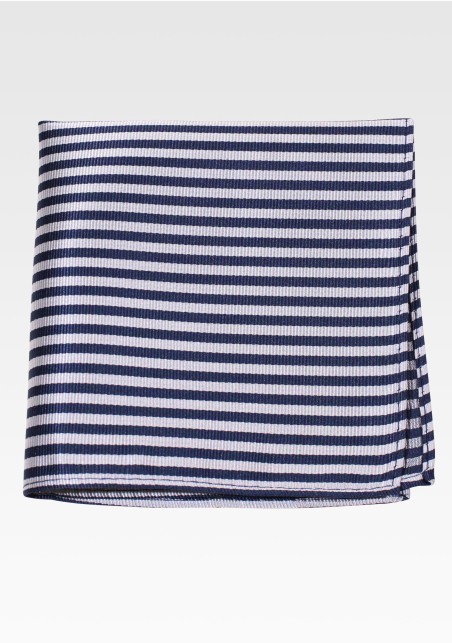Ribbed Texture Mens Pocket Square with Narrow Stripes in Navy