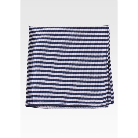 Ribbed Texture Mens Pocket Square with Narrow Stripes in Navy