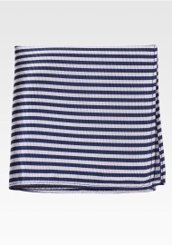 Ribbed Texture Mens Pocket Square with Narrow Stripes in Navy