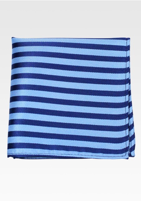 Blue and Navy Striped Pocket Square in Satin Finish