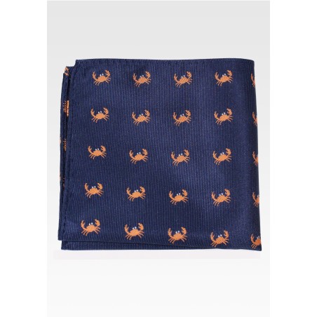 Navy Blue Pocket Square with Orange Crabs