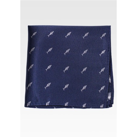 Navy Blue Pocket Square with Tiny Sharks