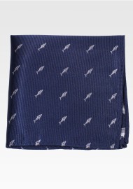 Navy Blue Pocket Square with Tiny Sharks