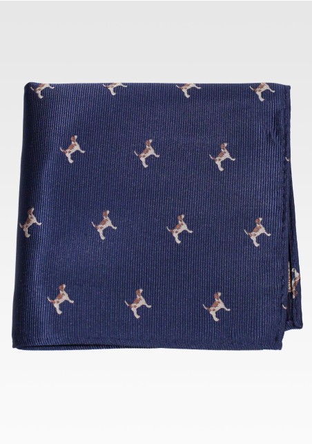 Navy Pocket Square with Beagle Dogs