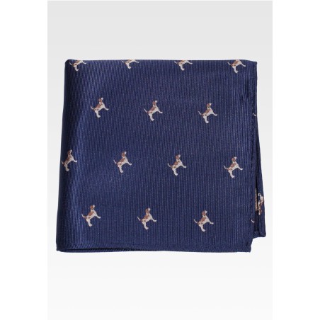 Navy Pocket Square with Beagle Dogs