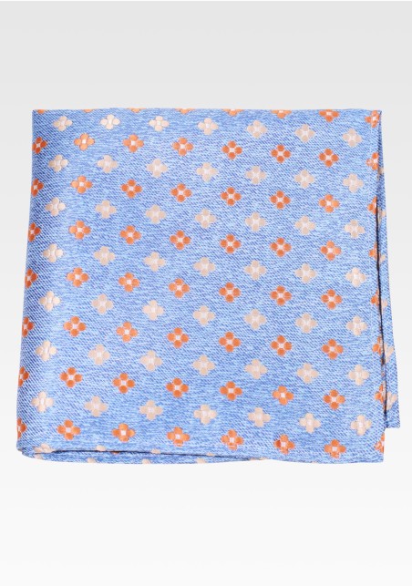 Light Blue Pocket Square with Tiny Embroidered Florals