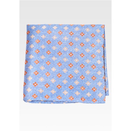 Light Blue Pocket Square with Tiny Embroidered Florals