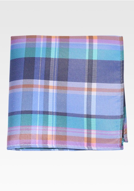 Madras Plaid Pocket Square in Blue, Green, and Pink