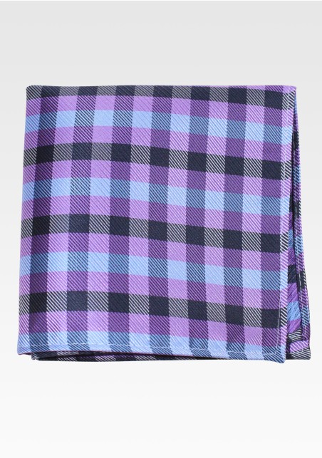 Gingham Check Pocket Square in Light Blue, Black, Lilac