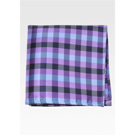 Gingham Check Pocket Square in Light Blue, Black, Lilac