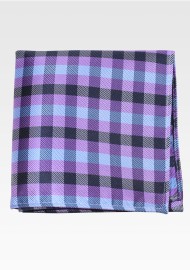 Gingham Check Pocket Square in Light Blue, Black, Lilac